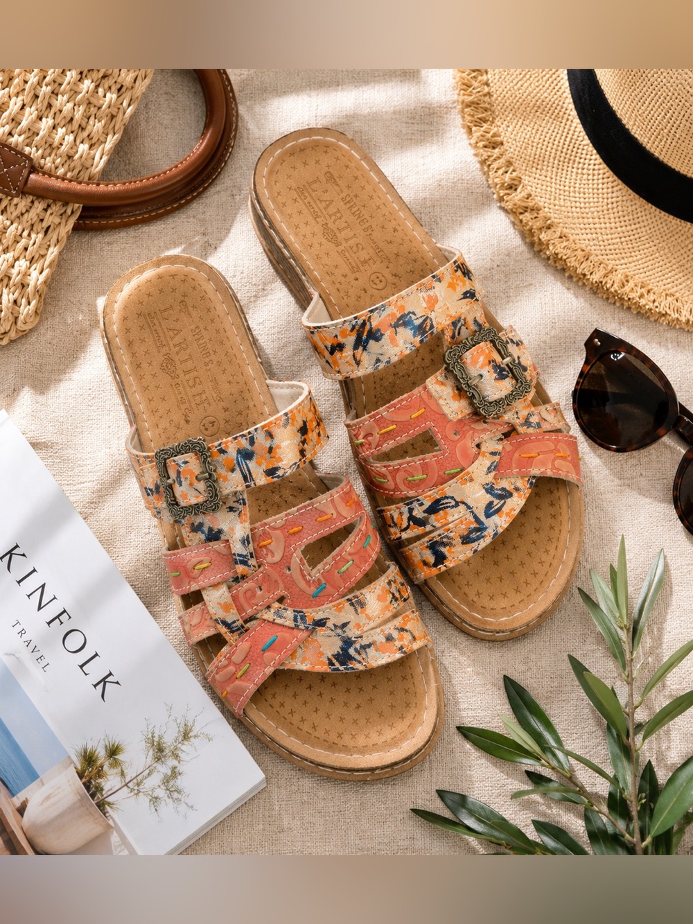 L’Artiste Spring Step Calamity Leather Floral Embroidered Sandals EU 41